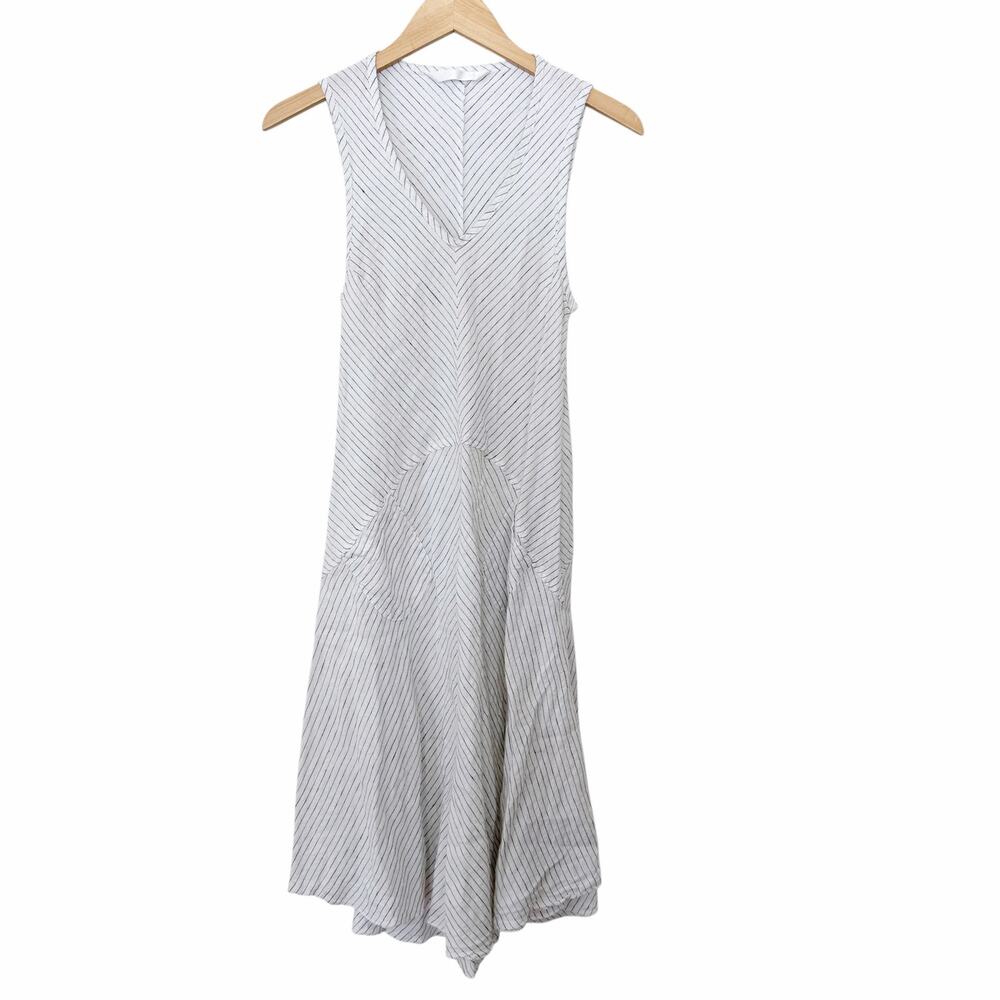 Luna Luz White Striped Linen Margarita Midi Dress Sz S